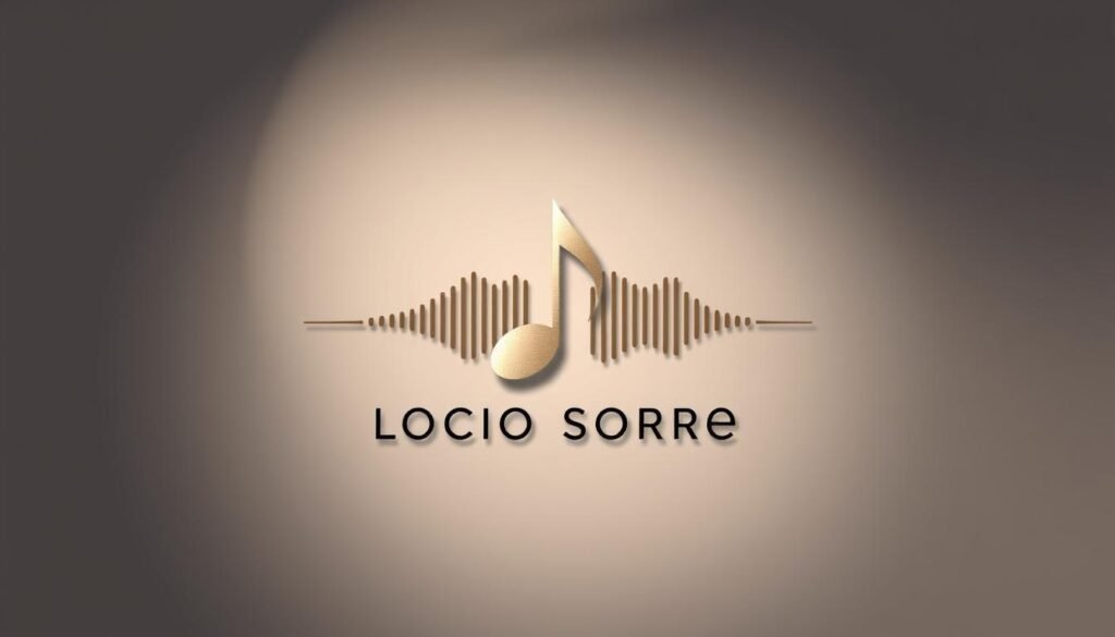 A minimalist and elegant "logo sonore" design, featuring a stylized musical note or sound wave in a sleek, modern composition. The note/wave should be the primary visual focus, rendered in a muted, metallic palette that evokes a sense of luxury and sophistication. The background should be a clean, uncluttered gradient or simple geometric pattern that complements the main element, conveying a sense of balance and harmony. Subtle lighting and a medium depth of field should give the image a refined, high-end aesthetic, befitting the audio branding concept. Overall, the design should communicate a distinct, memorable "sonic identity" through its refined, visually striking representation.