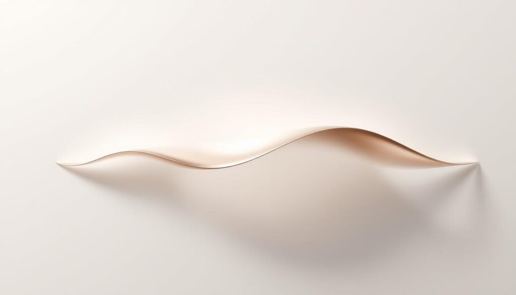 A minimalist yet captivating visual representation of "identité sonore" (audio branding). Against a soft, muted backdrop, the focal point is a sleek, abstract sound wave form, rendered in metallic tones that shimmer with subtle highlights. The wave flow appears to be frozen in motion, conveying a sense of elegance and sophistication. Diffused lighting casts gentle shadows, creating depth and dimensionality. The overall composition evokes a sense of refined luxury, hinting at the power of sound to define a brand's identity and elevate the consumer experience.