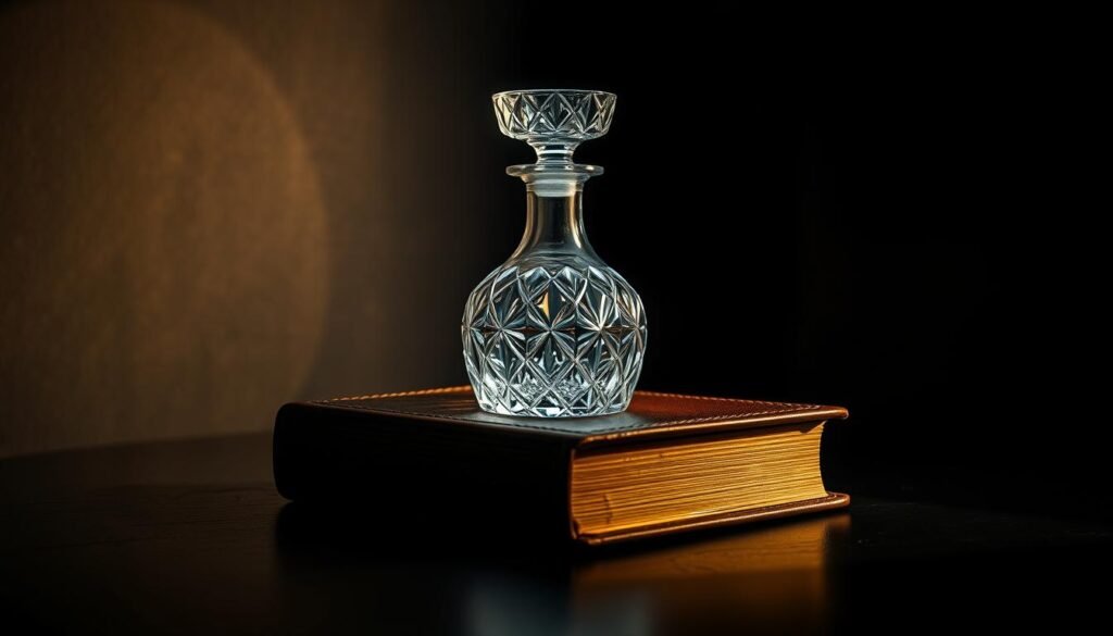 A richly textured, high-contrast image showcasing the essence of luxury. Set against a shadowy, moody background, a centerpiece object takes the spotlight - perhaps a gleaming, faceted crystal decanter or a sumptuous leather-bound book. Subtle ambient lighting casts warm, golden hues, highlighting the object's flawless craftsmanship and premium materials. The overall mood is one of refined sophistication and exclusivity, evoking the rarefied world of high-end B2B partnerships and discerning investors. Crisp, high-resolution detail throughout, with a sharp focus and shallow depth of field to draw the viewer's eye to the primary subject.